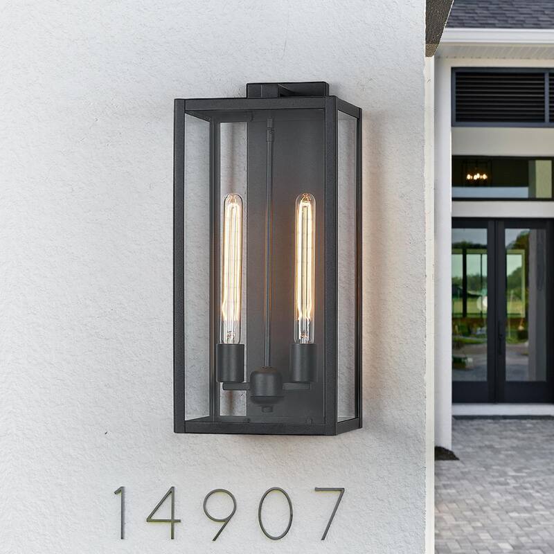 VERDADERO FIN Trevot Lámpara de pared exterior negra moderna de 2 luces de 20.5 pulgadas - TD40020OT