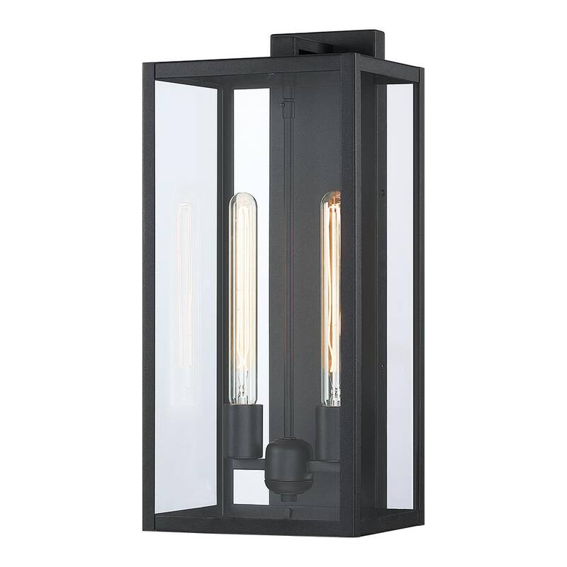 VERDADERO FIN Trevot Lámpara de pared exterior negra moderna de 2 luces de 20.5 pulgadas - TD40020OT