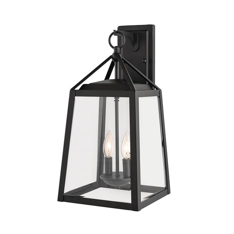 Colección de decoradores para el hogar Blakeley 19.25 pulgadas de lámpara de pared exterior negra de 2 luces de estilo transicional con cristal biselado claro - 19905