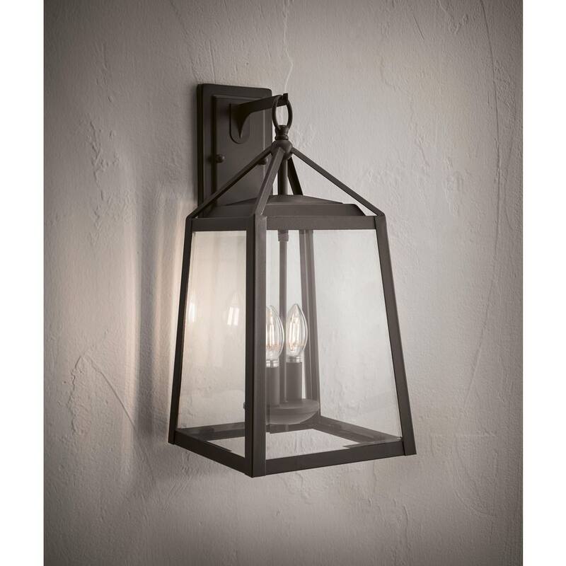 Colección de decoradores para el hogar Blakeley 19.25 pulgadas de lámpara de pared exterior negra de 2 luces de estilo transicional con cristal biselado claro - 19905