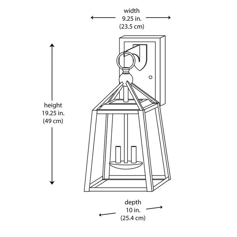 Colección de decoradores para el hogar Blakeley 19.25 pulgadas de lámpara de pared exterior negra de 2 luces de estilo transicional con cristal biselado claro - 19905