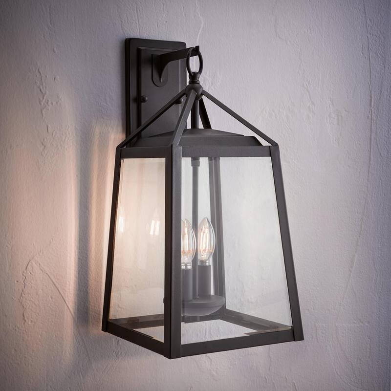 Colección de decoradores para el hogar Blakeley 19.25 pulgadas de lámpara de pared exterior negra de 2 luces de estilo transicional con cristal biselado claro - 19905