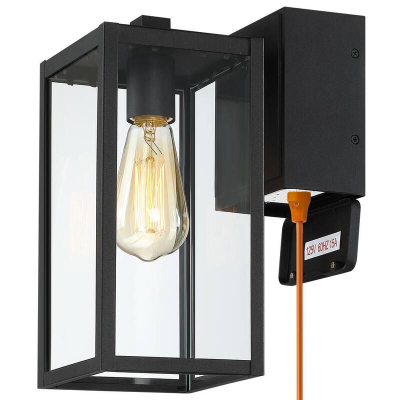 Verdadero y Fino Linterna de Pared para Exteriores Trevot de 1 Luz de 12 pulgadas en Negro con Enchufes GFCI Incorporados - TD130001OT.