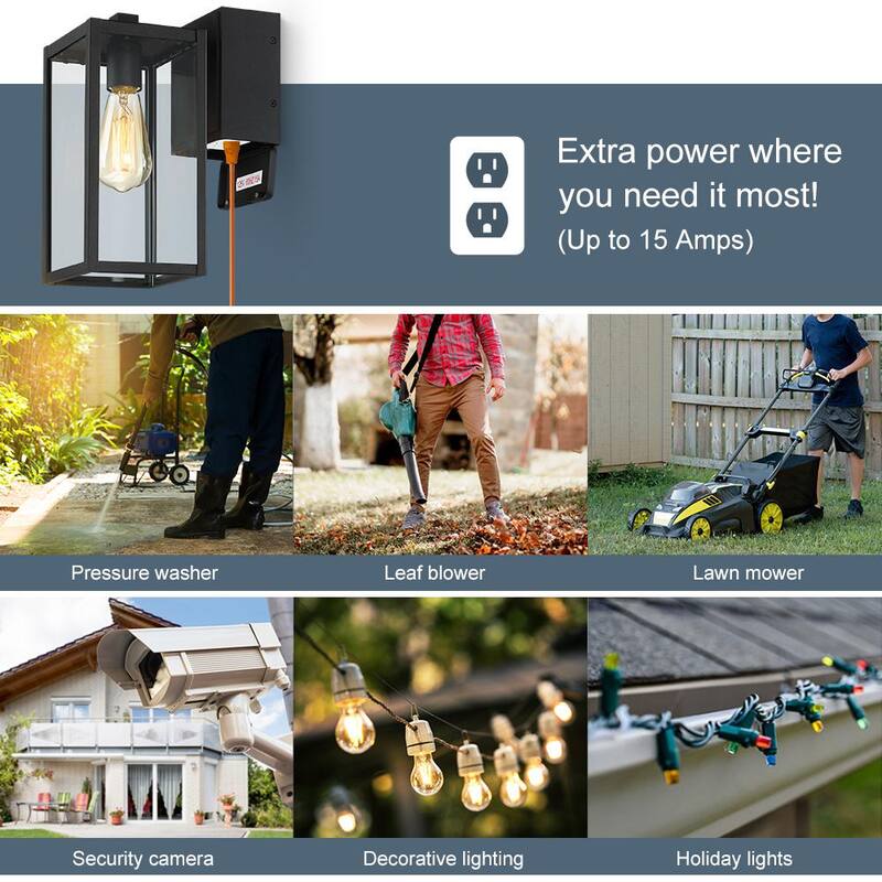 Verdadero y Fino Linterna de Pared para Exteriores Trevot de 1 Luz de 12 pulgadas en Negro con Enchufes GFCI Incorporados - TD130001OT.