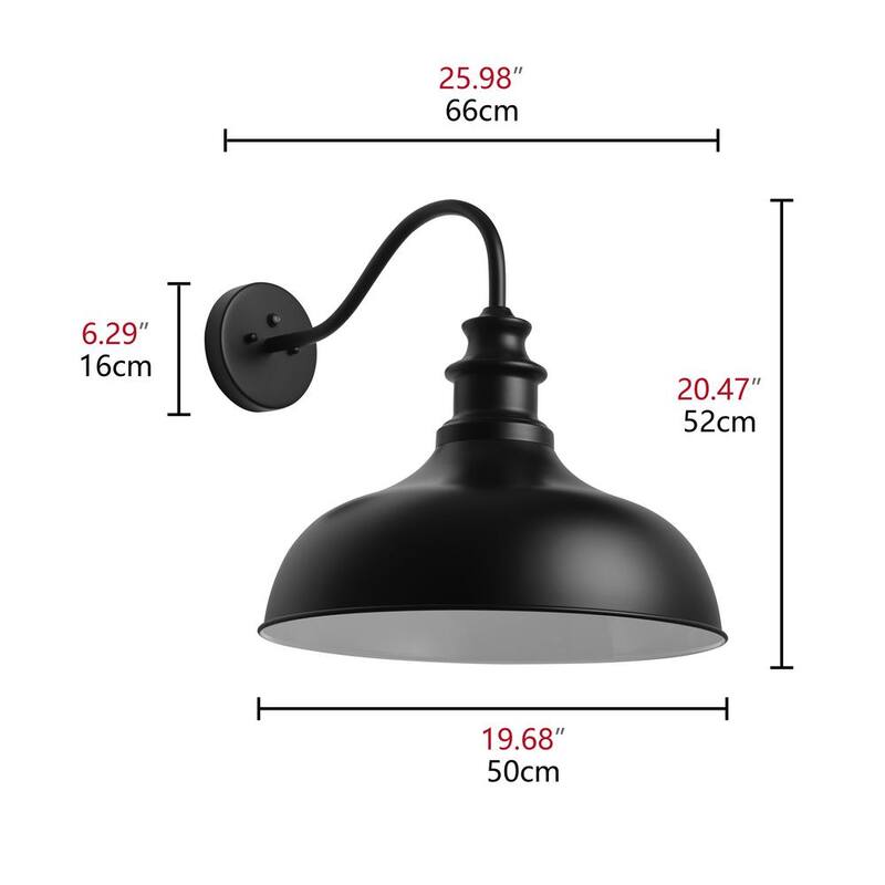 Lámpara de pared para exterior con cuello de ganso y moderno diseño negro, con luz de atardecer a amanecer y pantalla metálica - JE-W6337C