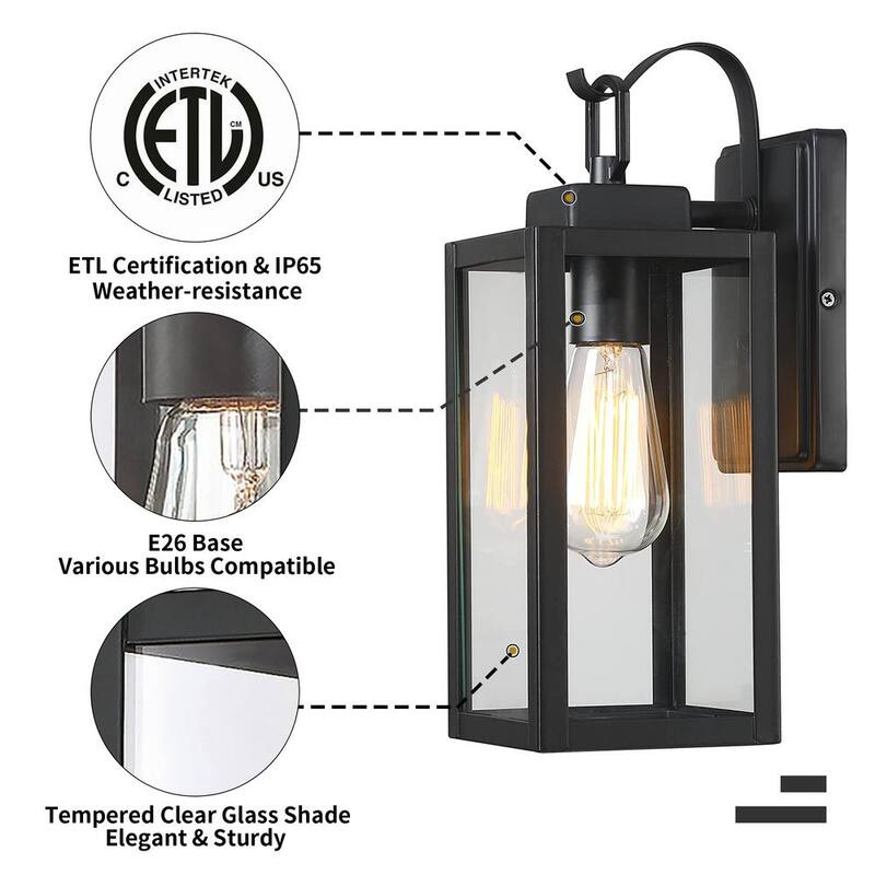 Pia Ricco 1- Linterna de Pared Exterior Negra Mate con Vidrio Transparente - 1Jay-12151