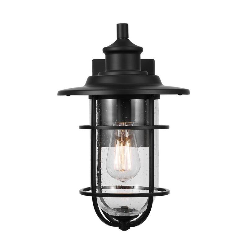 Lámpara de pared exterior Hampton Bay de 13.5 pulgadas y 1 luz en negro mate moderno con cableado duro y sin foco incluido - 44891.