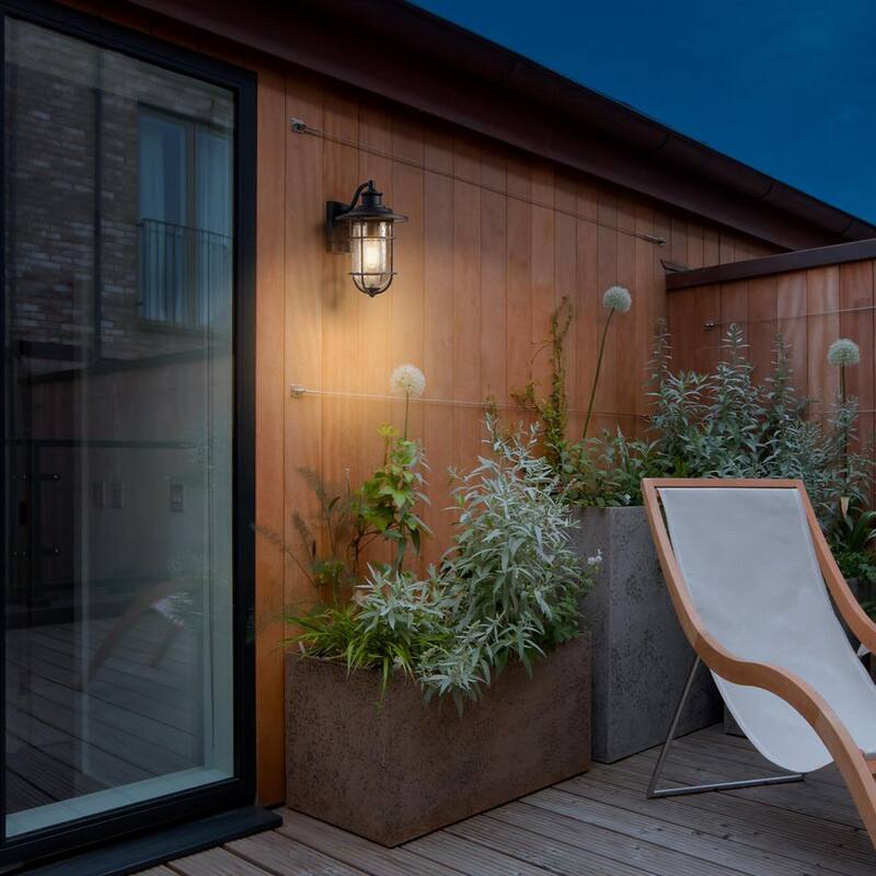 Lámpara de pared exterior Hampton Bay de 13.5 pulgadas y 1 luz en negro mate moderno con cableado duro y sin foco incluido - 44891.