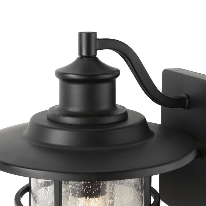 Lámpara de pared exterior Hampton Bay de 13.5 pulgadas y 1 luz en negro mate moderno con cableado duro y sin foco incluido - 44891.