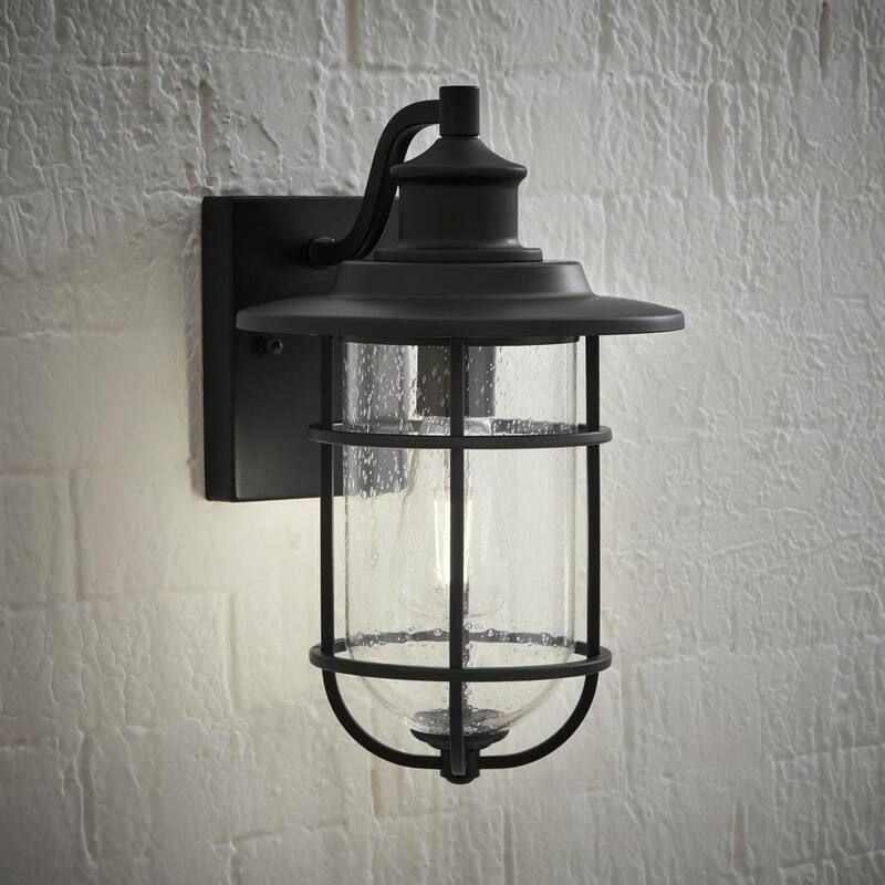 Lámpara de pared exterior Hampton Bay de 13.5 pulgadas y 1 luz en negro mate moderno con cableado duro y sin foco incluido - 44891.