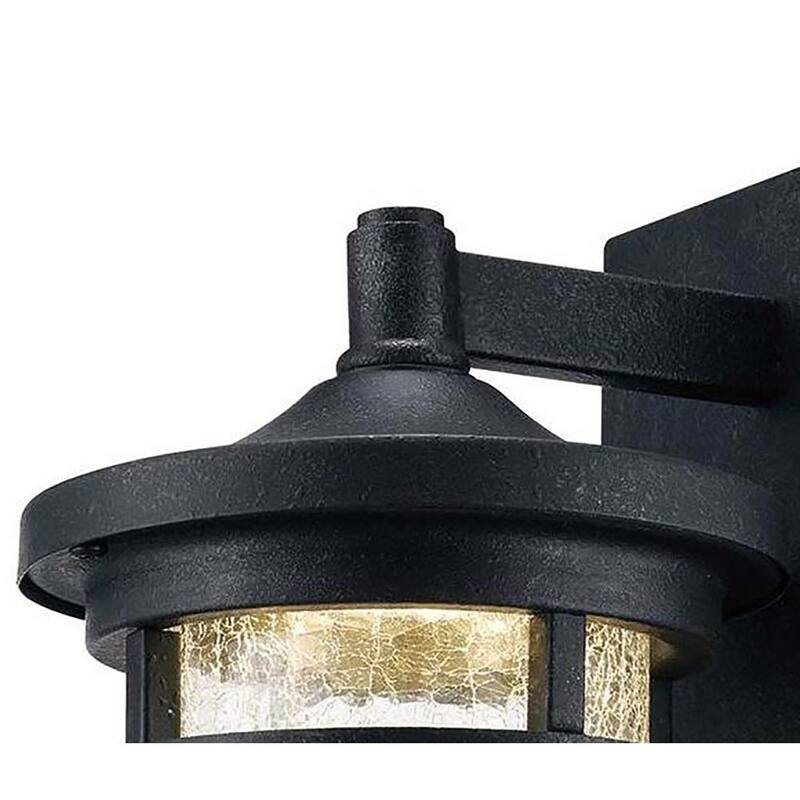 Colección de decoración para el hogar Westbury 8.5 pulgadas Lámpara de Pared Exterior Pequeña de Hierro Envejecido con Luz LED y Vidrio Claro Agrietado - LED-KB S-08304