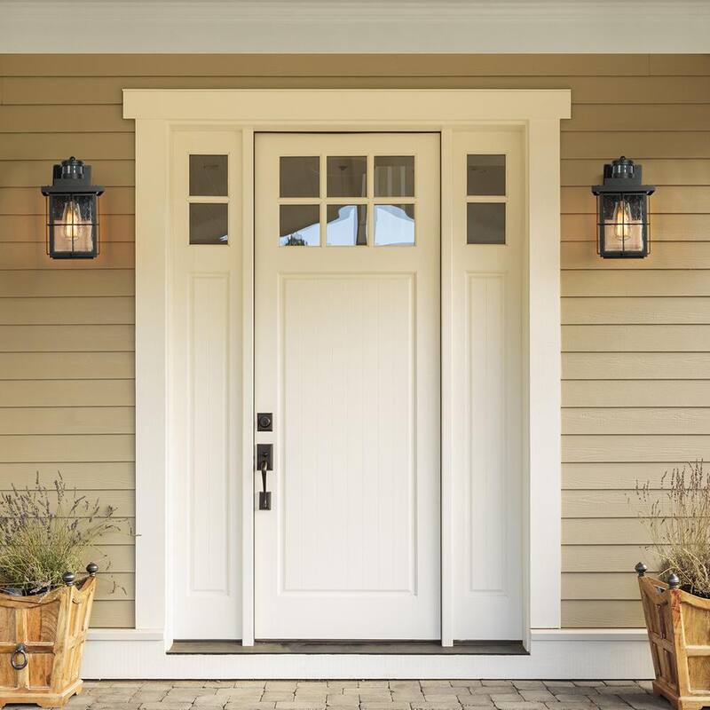 Luminaria exterior moderna LNC negra con sensor de movimiento y pantalla de vidrio con semillas, linterna de pared para puerta frontal de estilo granja con 1 luz (paquete de 2) - EV26JRHD1745DG8.