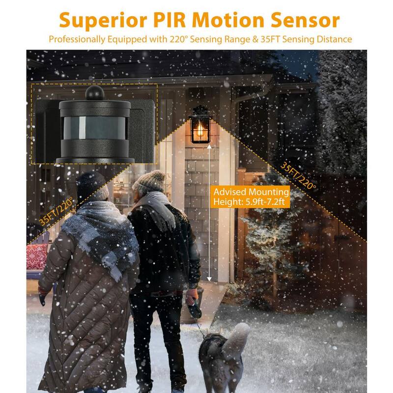 Luminaria exterior moderna LNC negra con sensor de movimiento y pantalla de vidrio con semillas, linterna de pared para puerta frontal de estilo granja con 1 luz (paquete de 2) - EV26JRHD1745DG8.