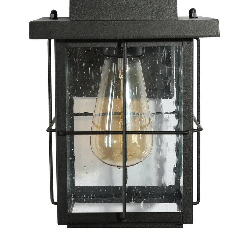 Luminaria exterior moderna LNC negra con sensor de movimiento y pantalla de vidrio con semillas, linterna de pared para puerta frontal de estilo granja con 1 luz (paquete de 2) - EV26JRHD1745DG8.