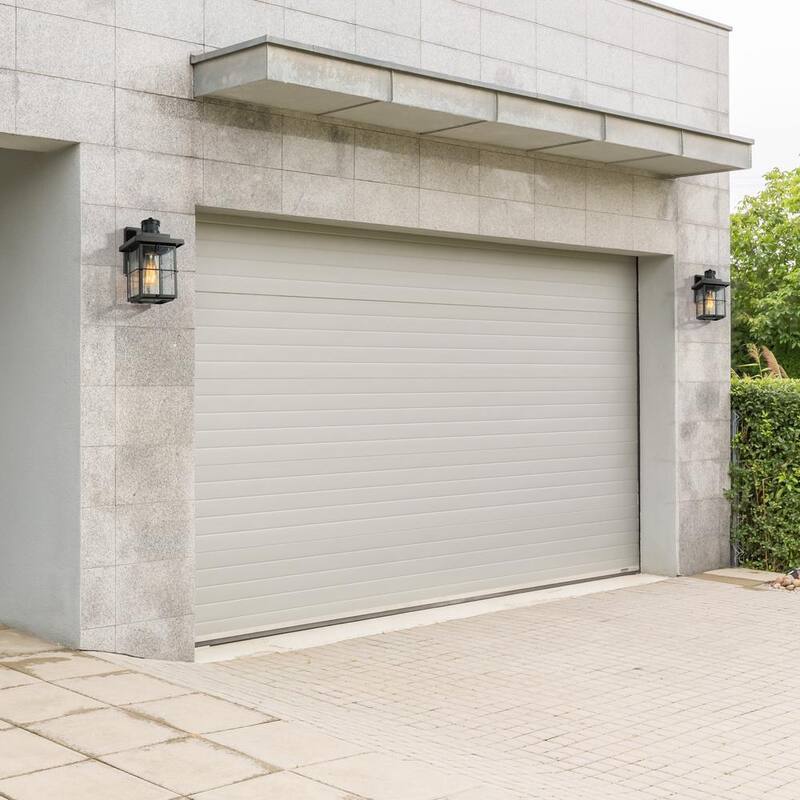 Luminaria exterior moderna LNC negra con sensor de movimiento y pantalla de vidrio con semillas, linterna de pared para puerta frontal de estilo granja con 1 luz (paquete de 2) - EV26JRHD1745DG8.