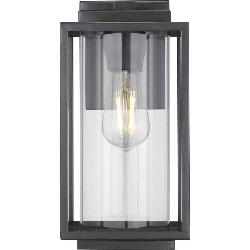 Lámpara de pared exterior moderna de 1 luz en negro mate con vidrio transparente de 12 pulgadas de Progress Lighting Macstreet - P560221-031.