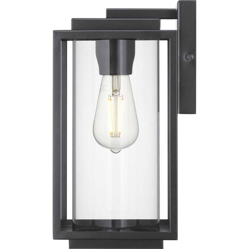 Lámpara de pared exterior moderna de 1 luz en negro mate con vidrio transparente de 12 pulgadas de Progress Lighting Macstreet - P560221-031.