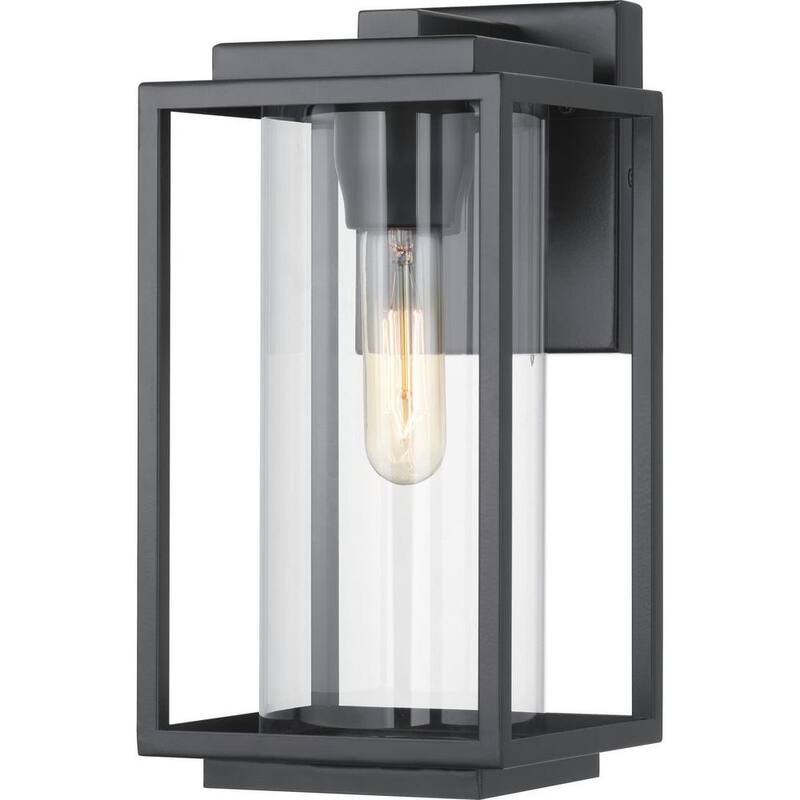 Lámpara de pared exterior moderna de 1 luz en negro mate con vidrio transparente de 12 pulgadas de Progress Lighting Macstreet - P560221-031.