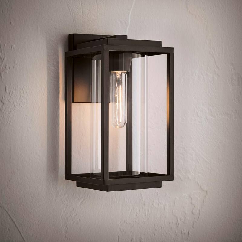 Lámpara de pared exterior moderna de 1 luz en negro mate con vidrio transparente de 12 pulgadas de Progress Lighting Macstreet - P560221-031.