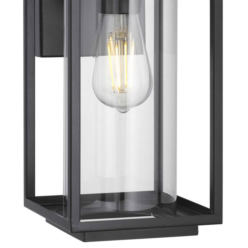 Lámpara de pared exterior moderna de 1 luz en negro mate con vidrio transparente de 12 pulgadas de Progress Lighting Macstreet - P560221-031.