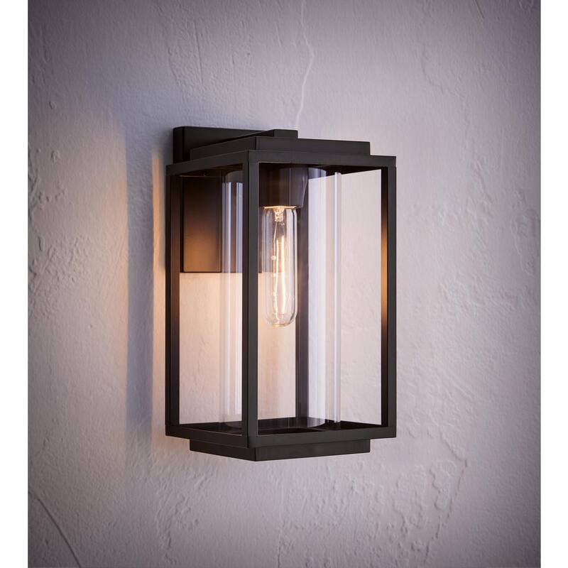 Lámpara de pared exterior moderna de 1 luz en negro mate con vidrio transparente de 12 pulgadas de Progress Lighting Macstreet - P560221-031.