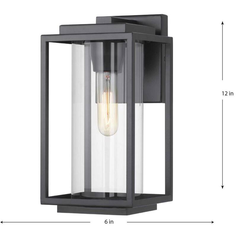 Lámpara de pared exterior moderna de 1 luz en negro mate con vidrio transparente de 12 pulgadas de Progress Lighting Macstreet - P560221-031.