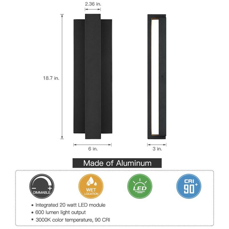 Reflejo verdadero fino de la luz de pared LED moderna/contemporánea negra de 18.7 pulgadas para exteriores - Aplique de linterna - TD120005W-LED