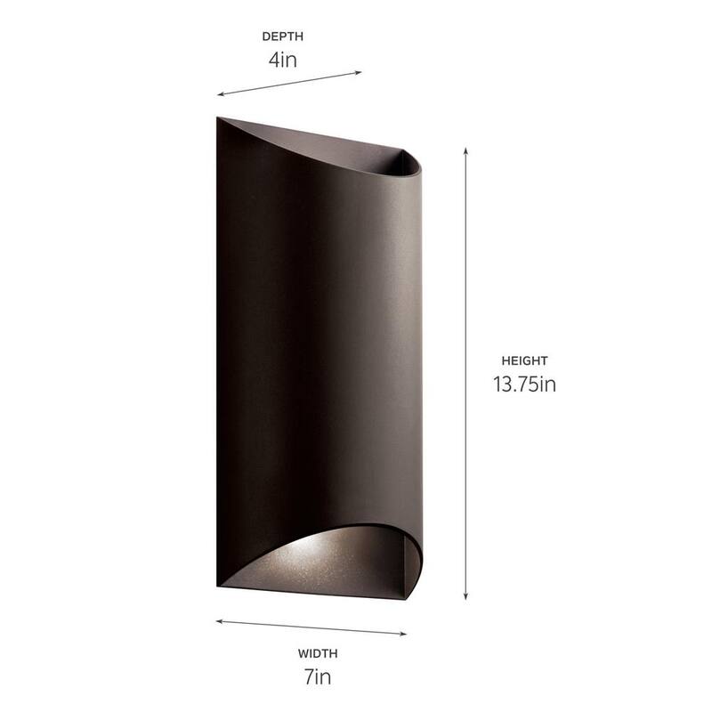 Linterna de Pared KICHLER Wesley de 14 pulgadas con 2 Luces en Bronce Arquitectónico para Exterior con LED Integrado (Paquete de 1) - 49279AZTLED