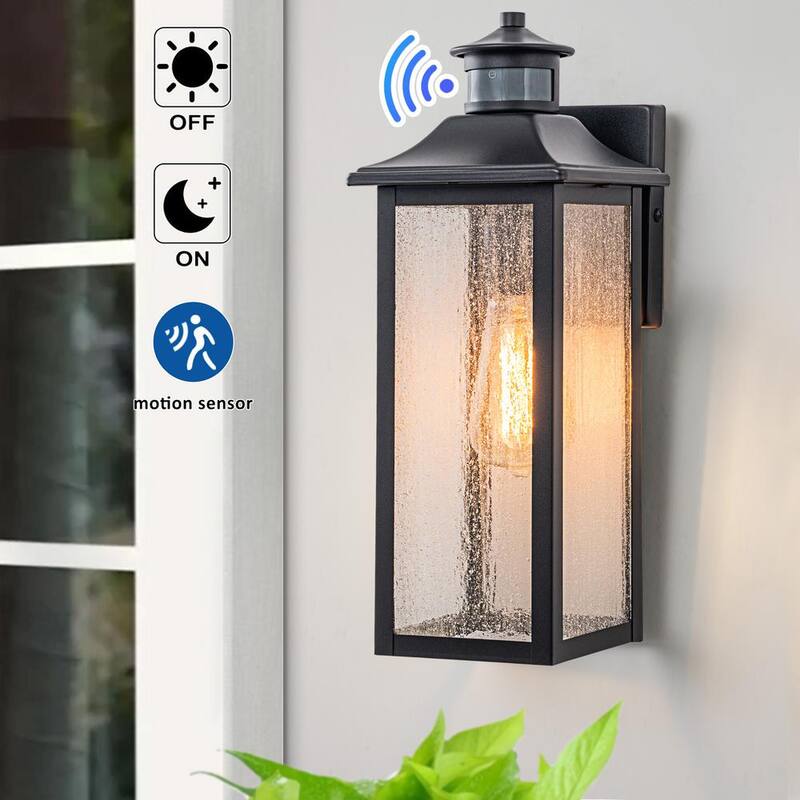C Cattleya Linterna de Pared con Sensor de Movimiento al Amanecer y Anochecer para Exteriores, Conectada con Cable Duro, con Pantalla de Vidrio Sembrado y Sin Focos Incluidos - HCA2344-W