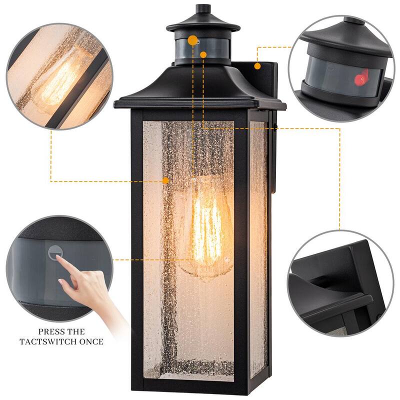 C Cattleya Linterna de Pared con Sensor de Movimiento al Amanecer y Anochecer para Exteriores, Conectada con Cable Duro, con Pantalla de Vidrio Sembrado y Sin Focos Incluidos - HCA2344-W