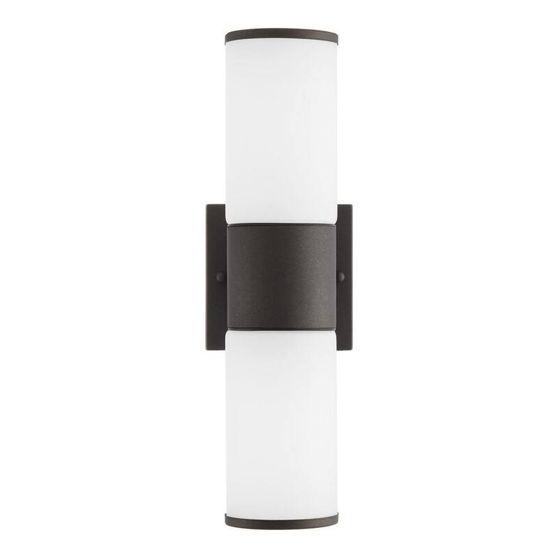 Luz de pared exterior cilíndrica Hampton Bay Hartford de 14.25 pulgadas en color negro millenium con LED inteligente cableado alimentado por Hubspace - KIF1602LX-01/BK