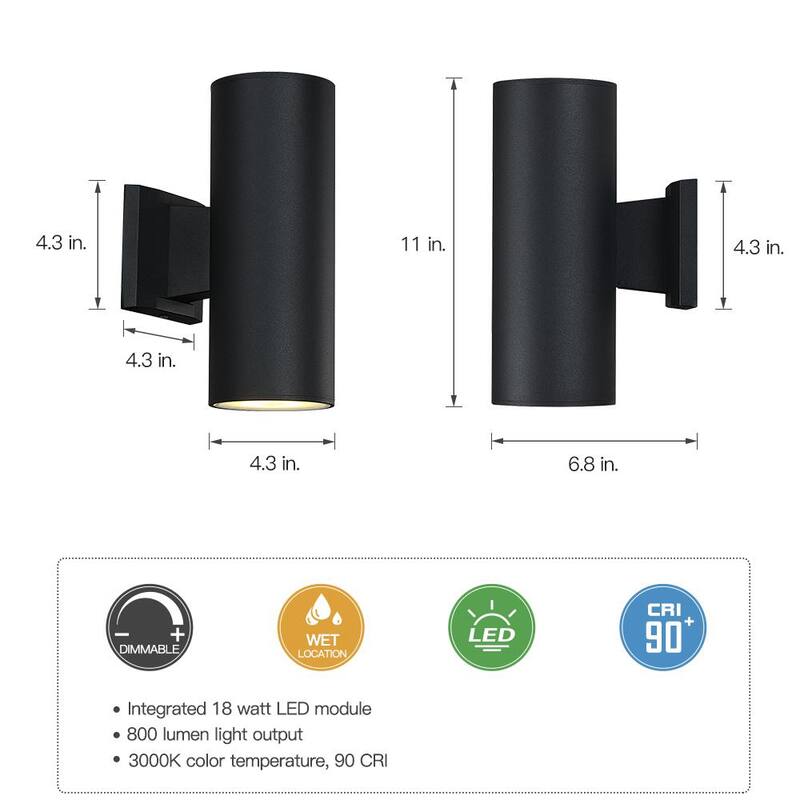 Verdadero FINE Wolfgang 11 pulgadas Negro LED 18-Watt Linterna de Pared para Exteriores con Luz Arriba-Abajo - TD60005W