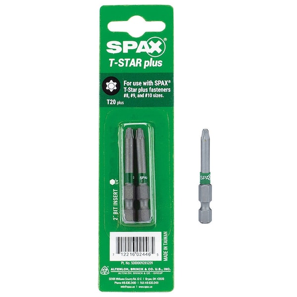 Spax T-Star Plus T20 X 2 in. L Driver Bit Steel , 2PK - 5000009285209