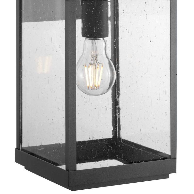 Progreso Lighting Park Court 19 pulgadas 1-Luz Linterna de Pared Exterior Tradicional en Negro Texturizado con Vidrio Transparente Sembrado - P560154-031