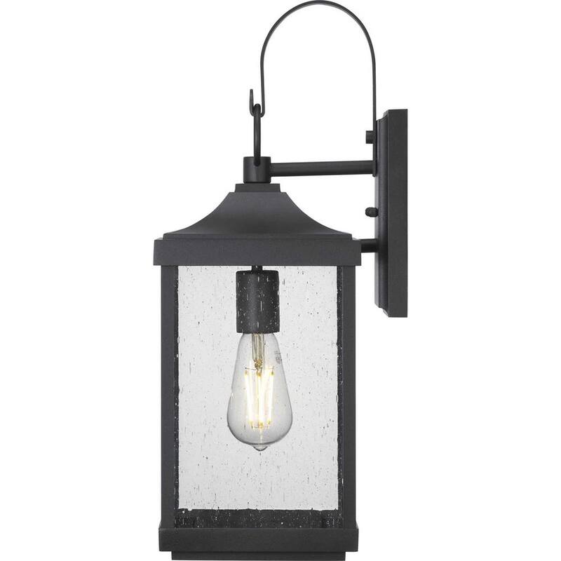 Progreso Lighting Park Court 19 pulgadas 1-Luz Linterna de Pared Exterior Tradicional en Negro Texturizado con Vidrio Transparente Sembrado - P560154-031