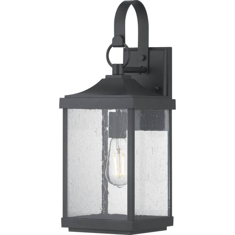 Progreso Lighting Park Court 19 pulgadas 1-Luz Linterna de Pared Exterior Tradicional en Negro Texturizado con Vidrio Transparente Sembrado - P560154-031