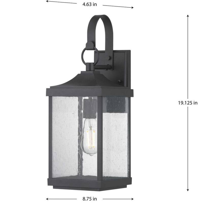 Progreso Lighting Park Court 19 pulgadas 1-Luz Linterna de Pared Exterior Tradicional en Negro Texturizado con Vidrio Transparente Sembrado - P560154-031
