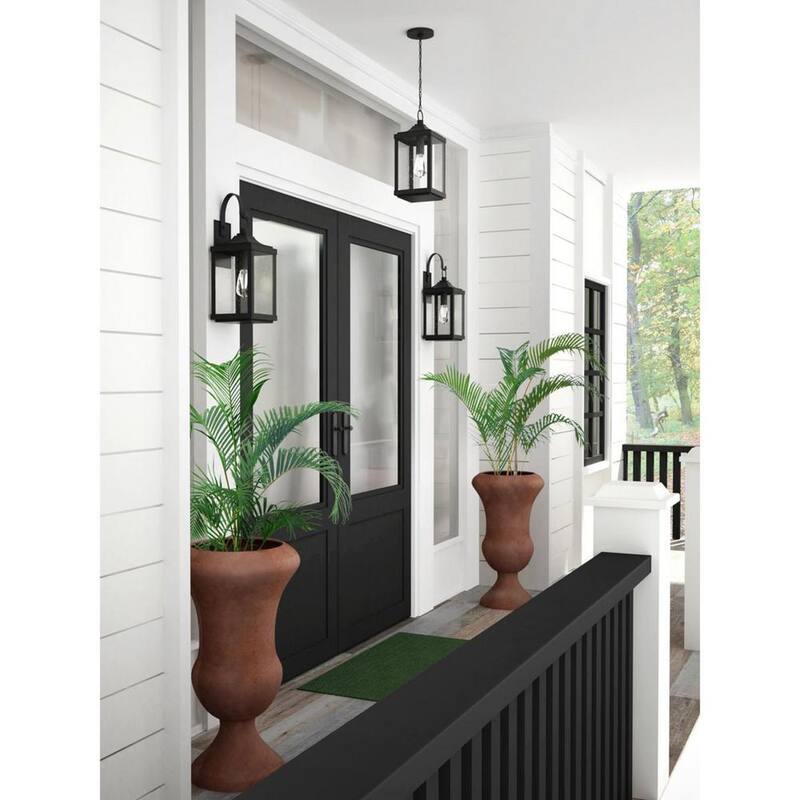 Progreso Lighting Park Court 19 pulgadas 1-Luz Linterna de Pared Exterior Tradicional en Negro Texturizado con Vidrio Transparente Sembrado - P560154-031