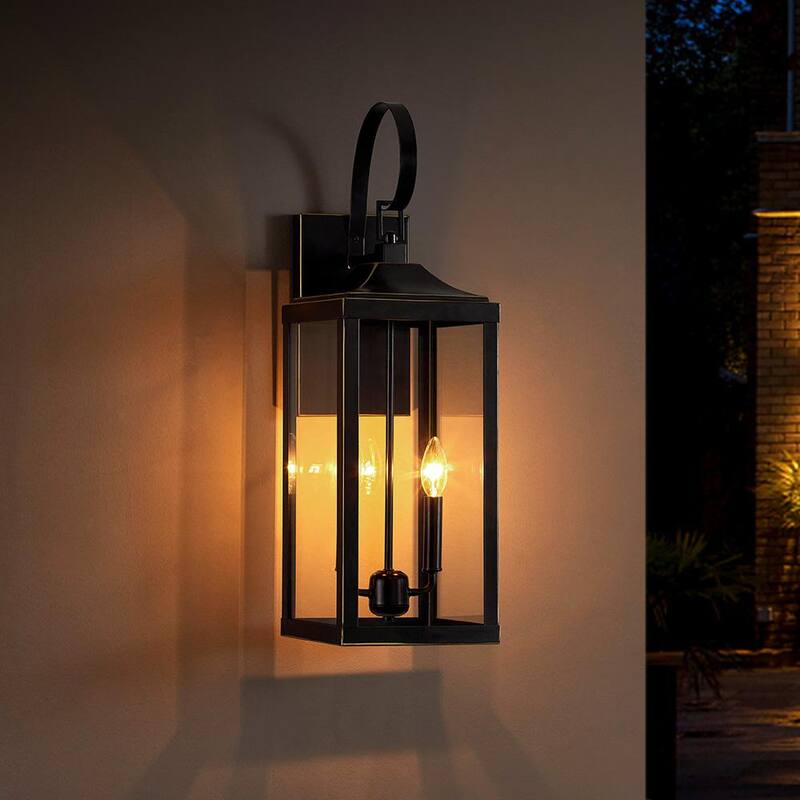 VERDADERO JUEGO 25.7 in. Linterna de pared grande para exteriores con 2 luces y acabado en bronce - 21516OT