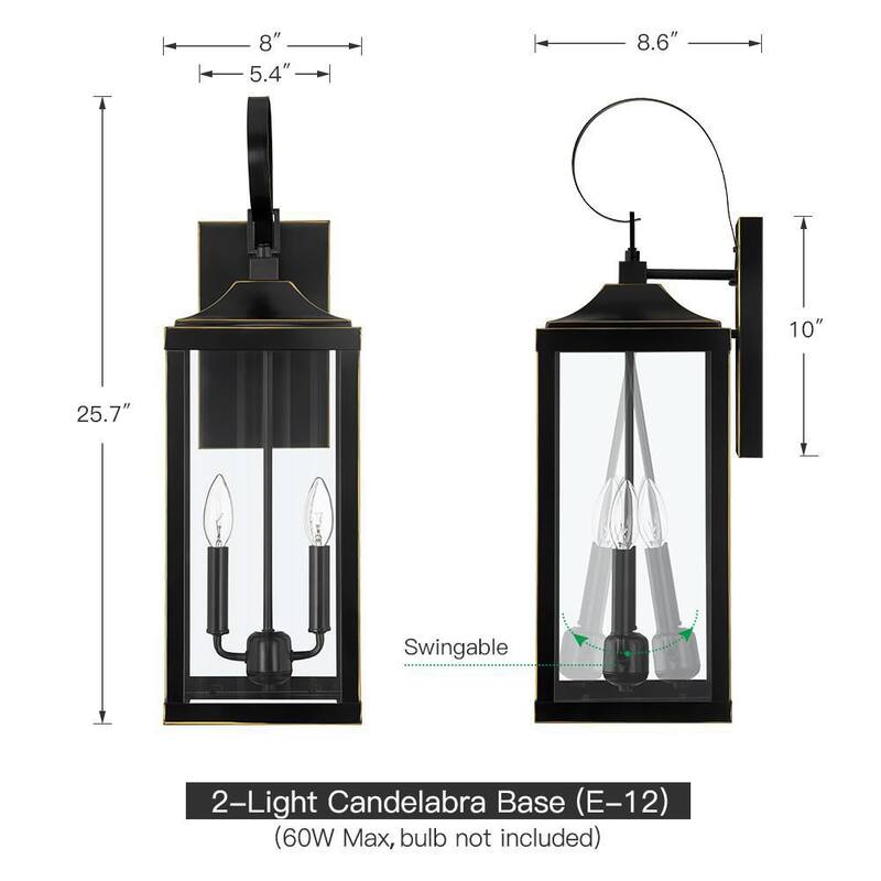 VERDADERO JUEGO 25.7 in. Linterna de pared grande para exteriores con 2 luces y acabado en bronce - 21516OT