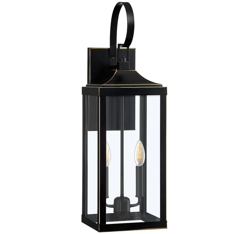 VERDADERO JUEGO 25.7 in. Linterna de pared grande para exteriores con 2 luces y acabado en bronce - 21516OT