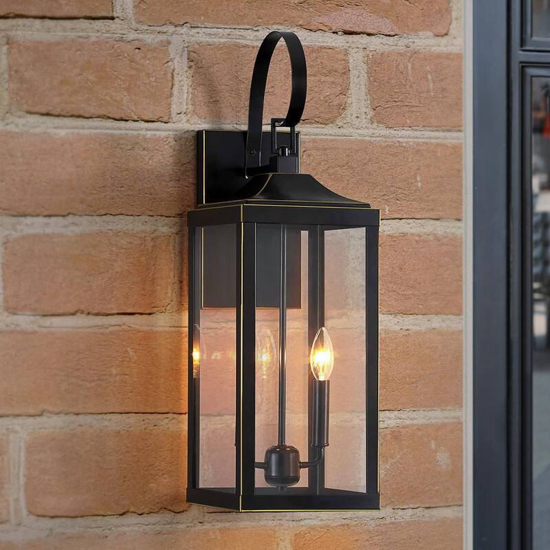 VERDADERO JUEGO 25.7 in. Linterna de pared grande para exteriores con 2 luces y acabado en bronce - 21516OT