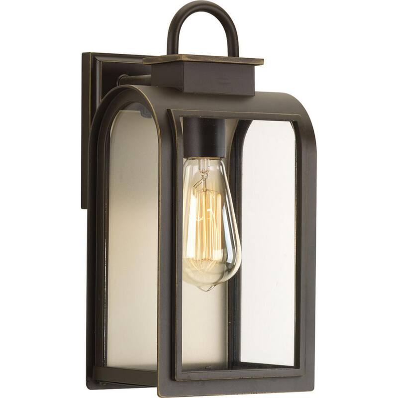 Iluminación de progreso Colección Refuge 1 luz Aceite Bronce Frotado Vidrio Úmber Claro/Grabado Granja Al Aire Libre Linterna De Pared Pequeña - P6030-108