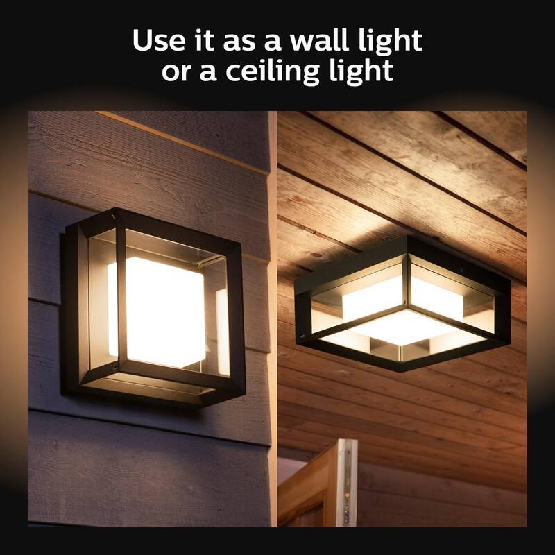 Philips Hue Econic Linterna de Pared Cuadrada de Color Cambiante Inteligente para Exterior con LED Integrado (Paquete de 1) - 1743830V7