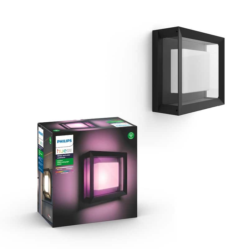 Philips Hue Econic Linterna de Pared Cuadrada de Color Cambiante Inteligente para Exterior con LED Integrado (Paquete de 1) - 1743830V7