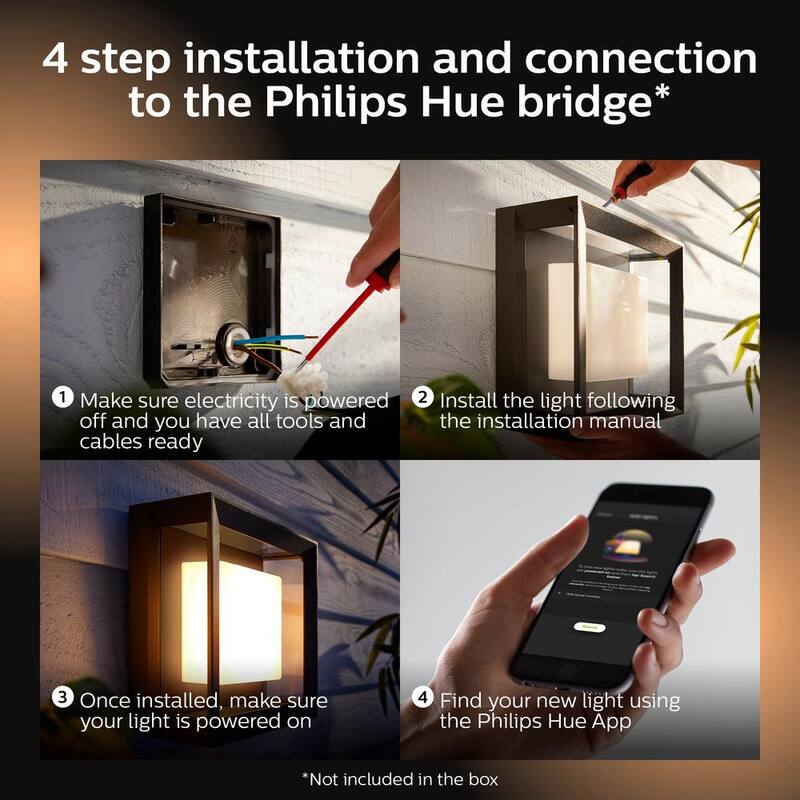Philips Hue Econic Linterna de Pared Cuadrada de Color Cambiante Inteligente para Exterior con LED Integrado (Paquete de 1) - 1743830V7