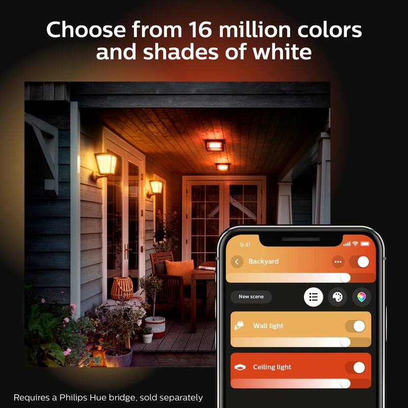 Philips Hue Econic Linterna de Pared Cuadrada de Color Cambiante Inteligente para Exterior con LED Integrado (Paquete de 1) - 1743830V7