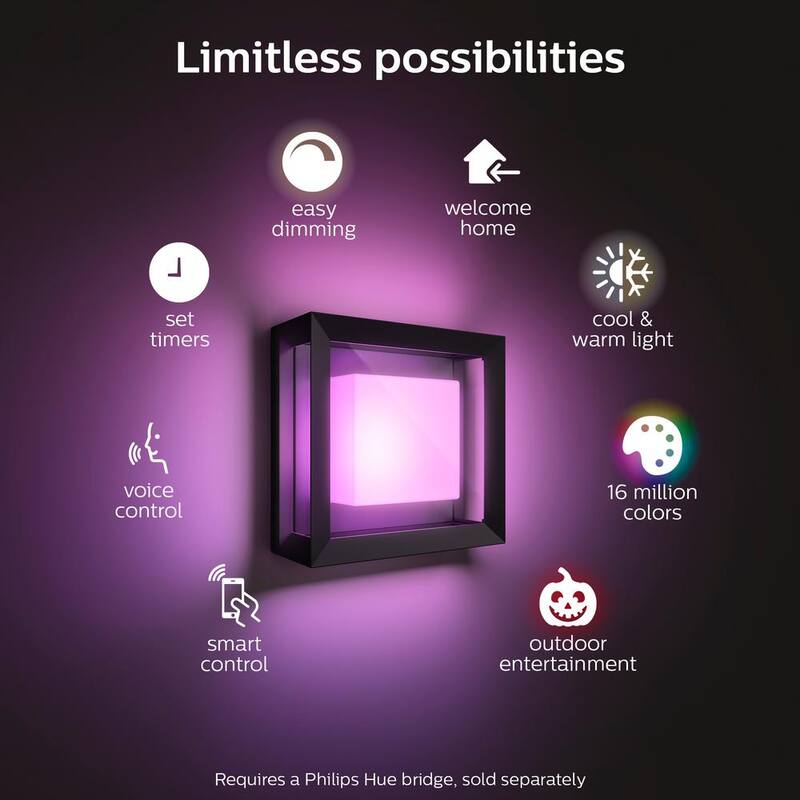 Philips Hue Econic Linterna de Pared Cuadrada de Color Cambiante Inteligente para Exterior con LED Integrado (Paquete de 1) - 1743830V7