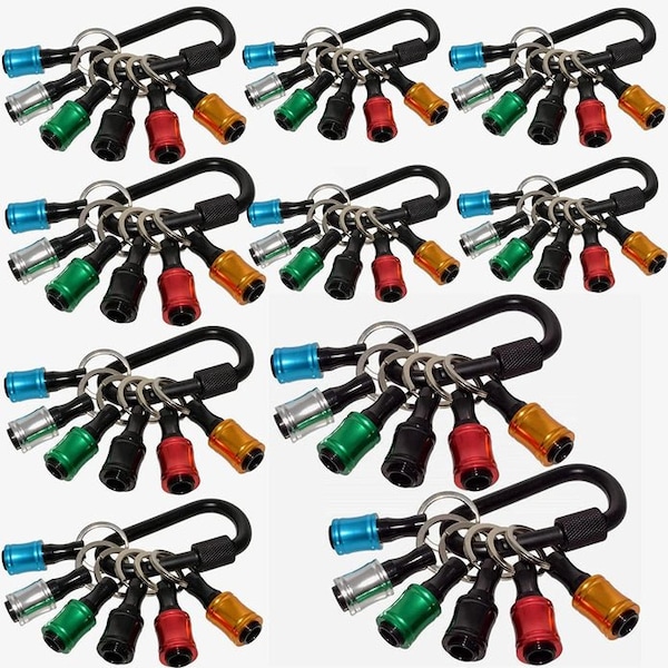 Florida Tools Bit Holder Caddy 6 Piece 1/4 inch Hex Shank Bit Holder Aluminum w/ Locking Carabiner, 10PK - FT-BITCADDY-10