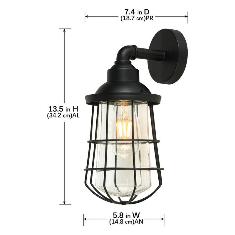 Marca privada sin marca 13.48 pulgadas 1 luz negro alámbrica Náutico Exterior Linterna de pared Scone con bombilla no incluida - G19332